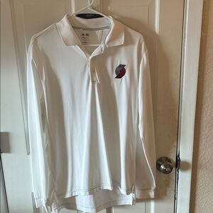 Adidas White Long Sleeve Polo with Embroidered Logo